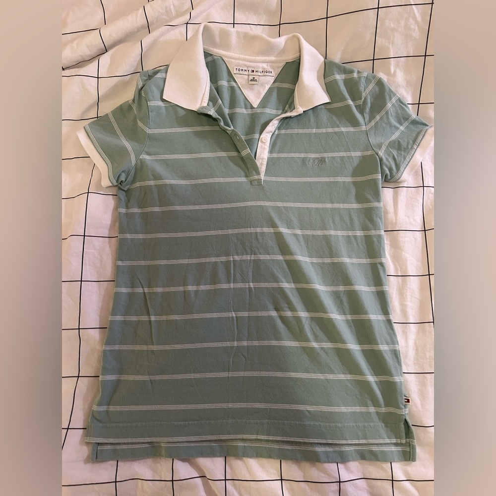 Tommy Hilfiger Mint Green Polo with White Stripes